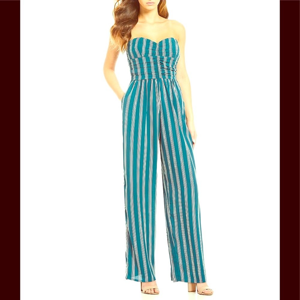Band of Gypsies Strapless Vertical-Stripe Jumpsuit
